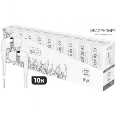 Pack 10 Auriculares Intrauditivos Tech One TEC2955/ con Micrófono/ Jack 3.5/ Blancos