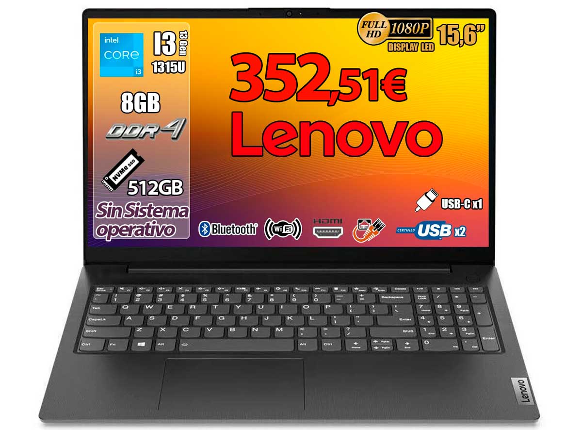 Portátil Lenovo V15 G4 IRU 83A100W2SP Intel Core i3-1315/ 8GB/ 512GB SSD